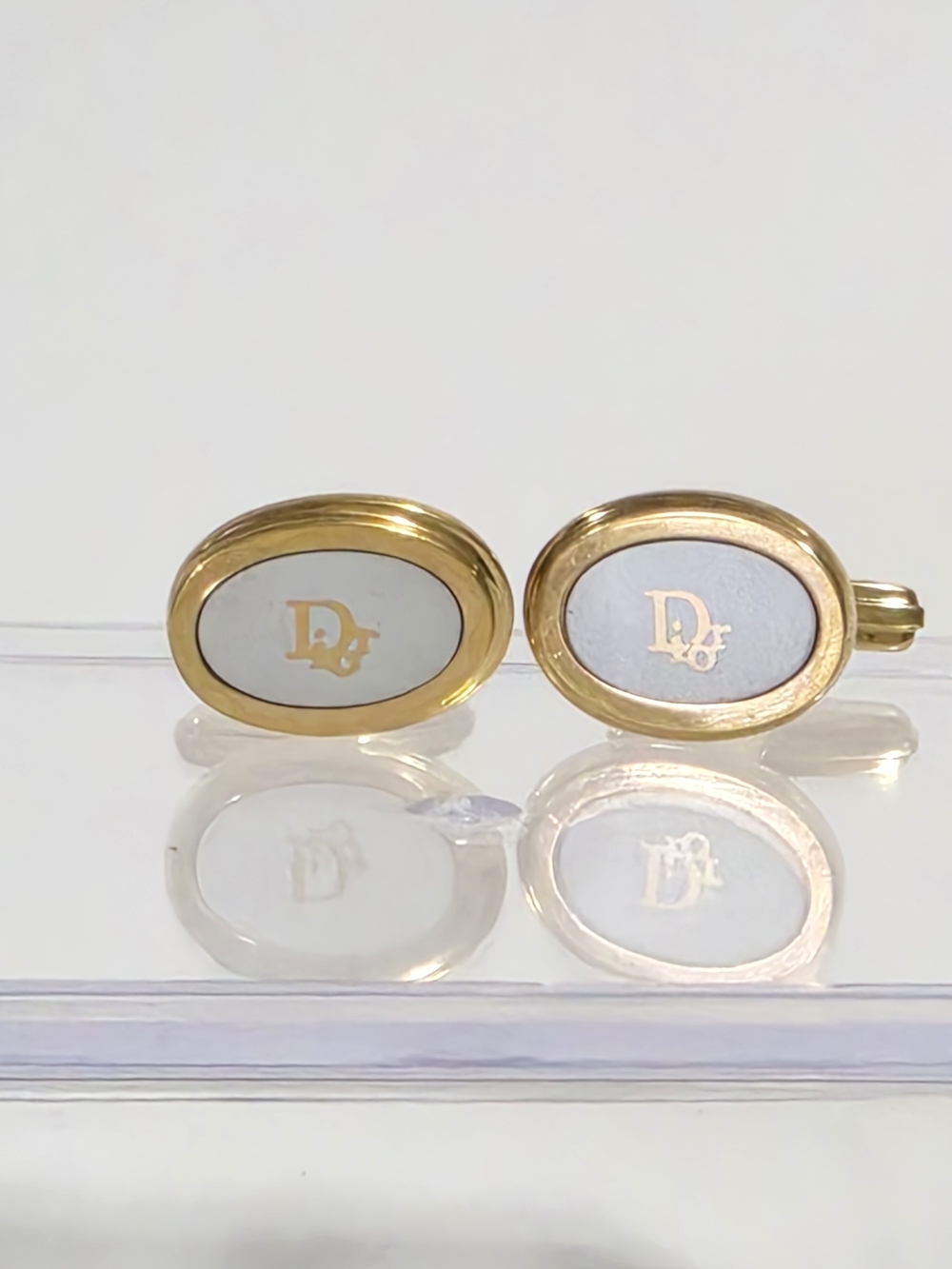 Dior Gold & White Oval Logo Cufflinks